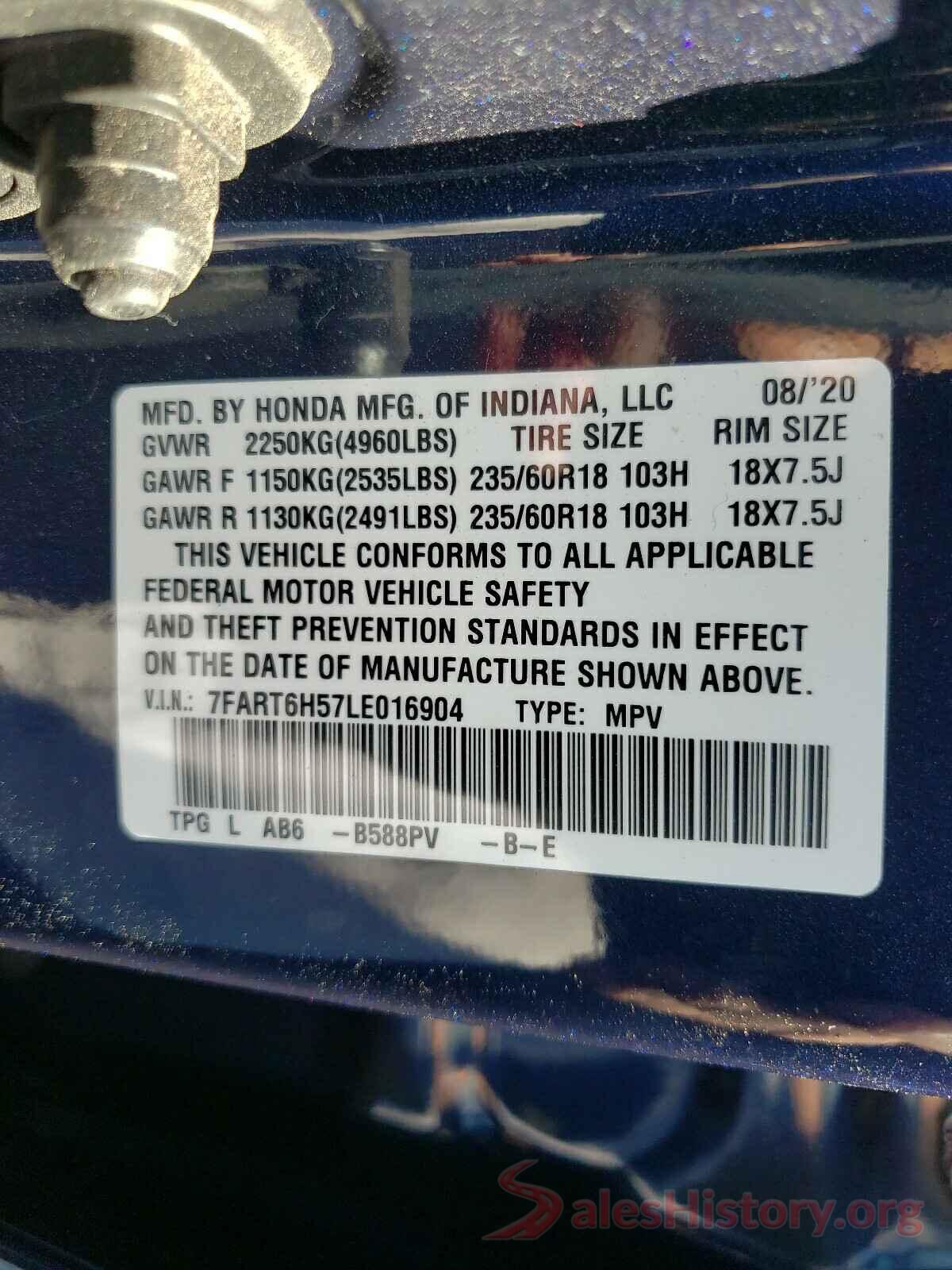 7FART6H57LE016904 2020 HONDA CRV