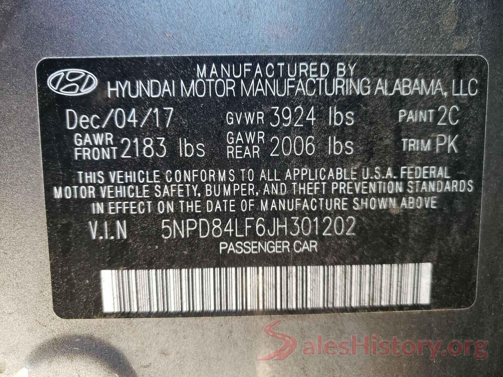 5NPD84LF6JH301202 2018 HYUNDAI ELANTRA