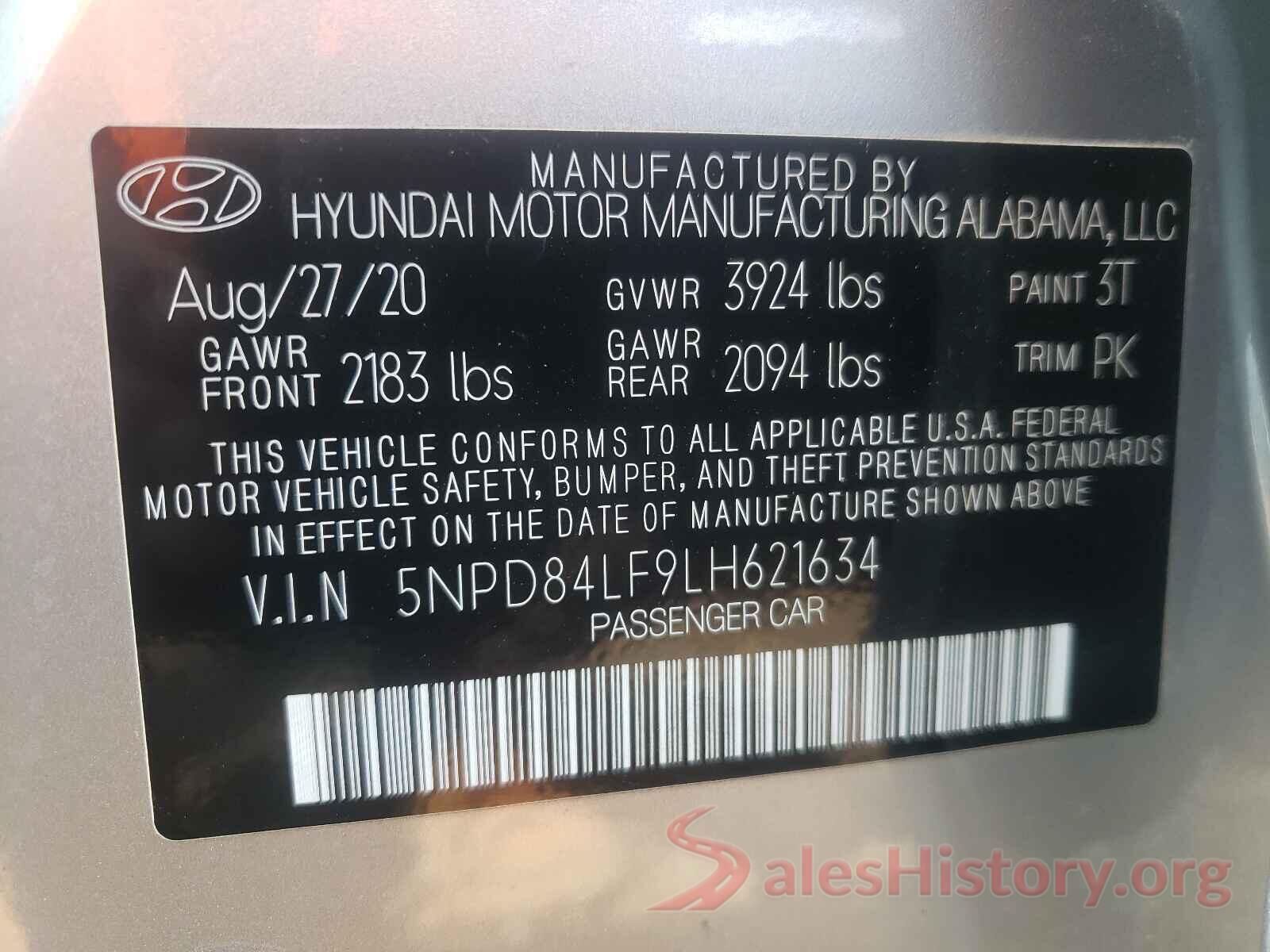 5NPD84LF9LH621634 2020 HYUNDAI ELANTRA