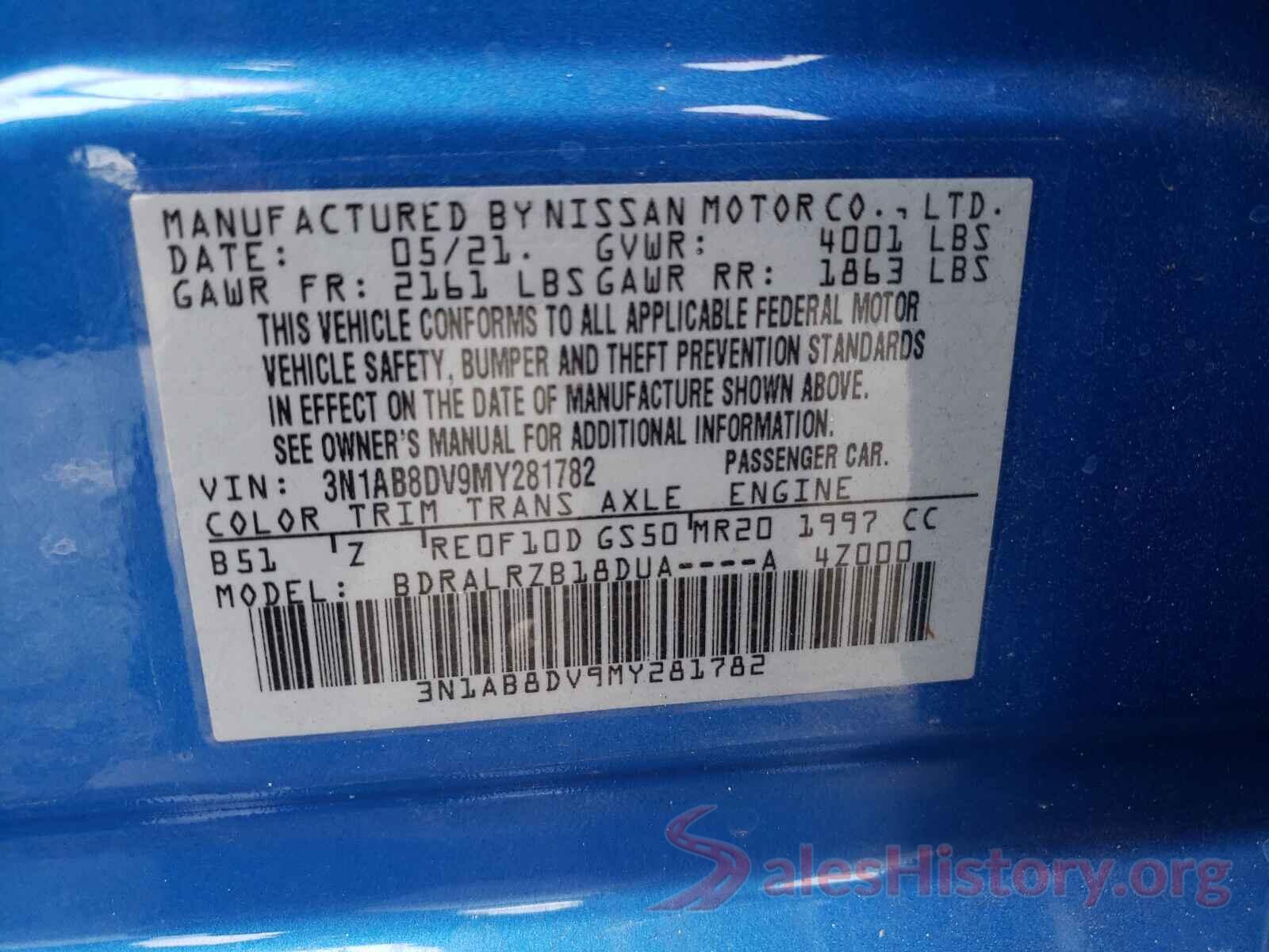 3N1AB8DV9MY281782 2021 NISSAN SENTRA