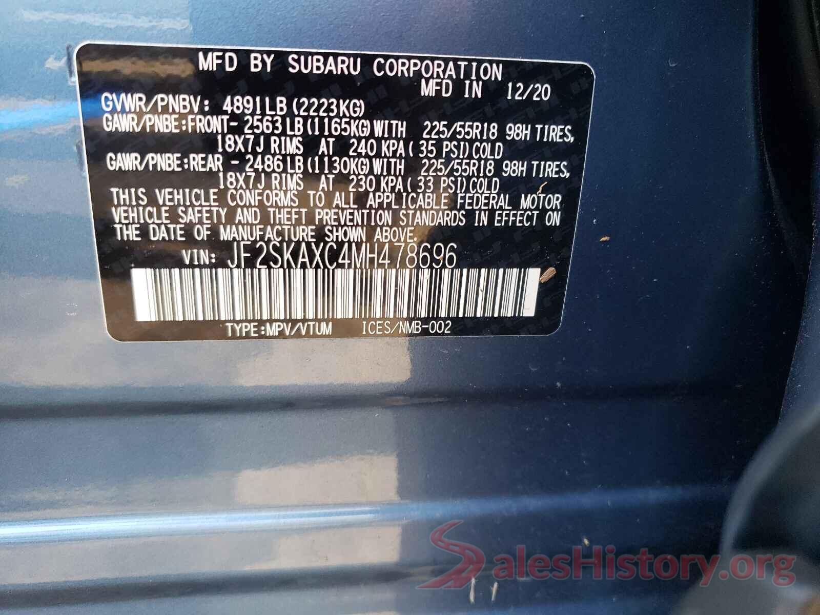 JF2SKAXC4MH478696 2021 SUBARU FORESTER