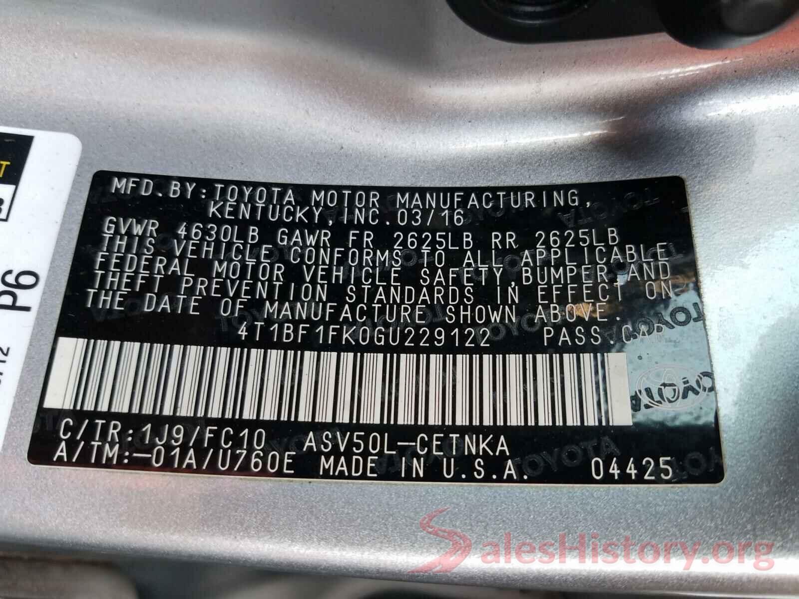 4T1BF1FK0GU229122 2016 TOYOTA CAMRY