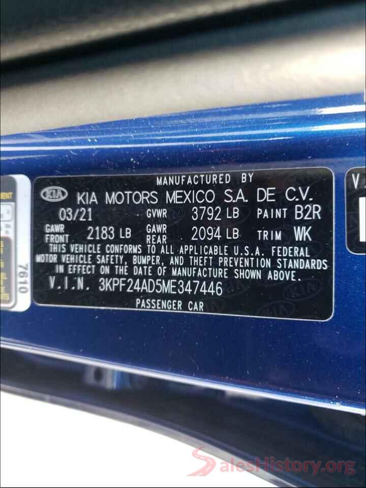 3KPF24AD5ME347446 2021 KIA FORTE