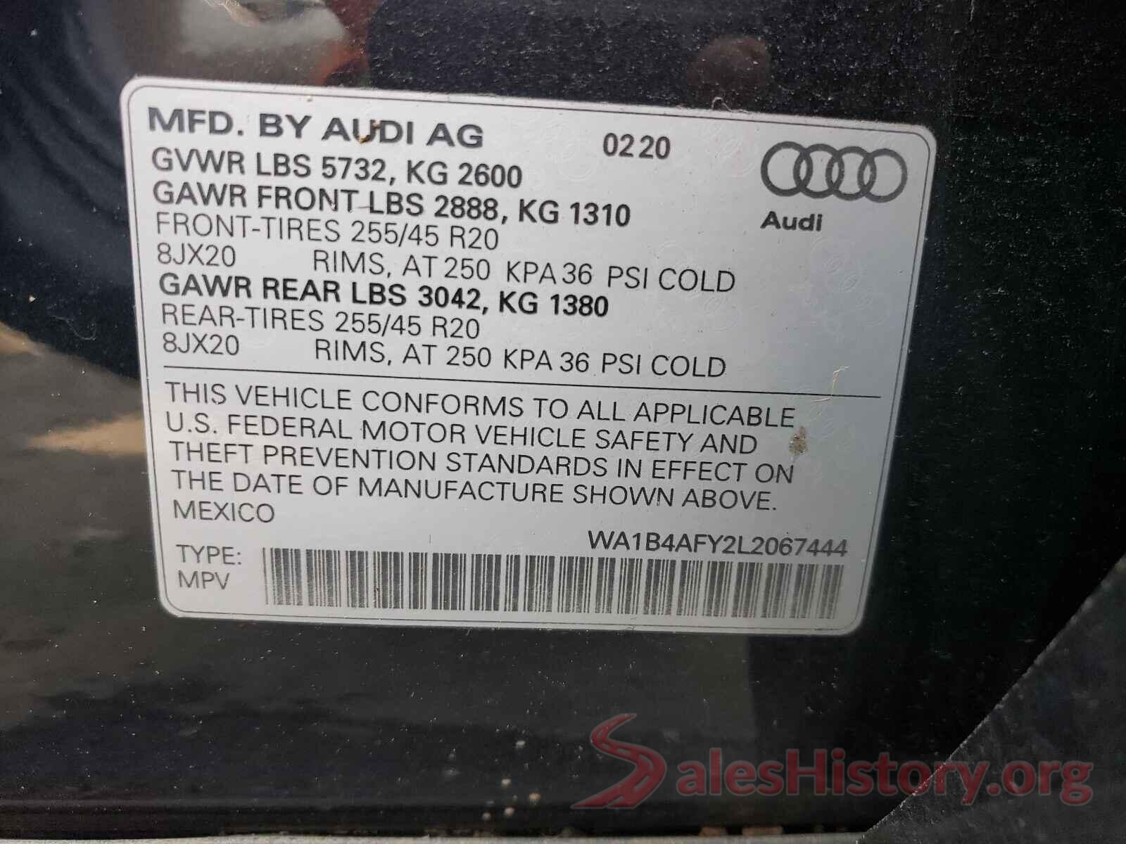 WA1B4AFY2L2067444 2020 AUDI SQ5