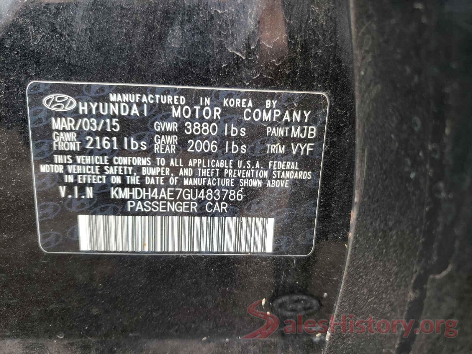 KMHDH4AE7GU483786 2016 HYUNDAI ELANTRA