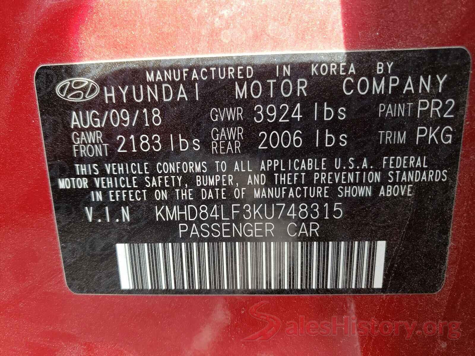 KMHD84LF3KU748315 2019 HYUNDAI ELANTRA