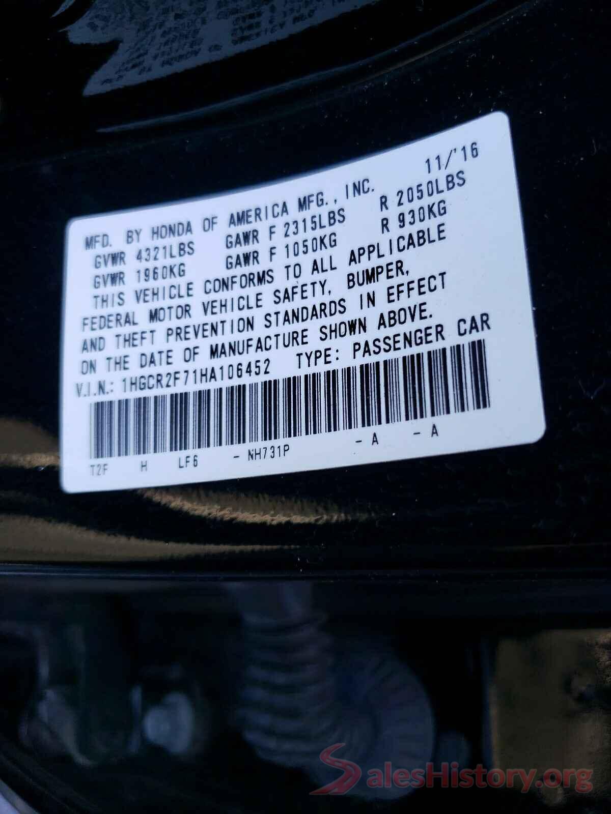 1HGCR2F71HA106452 2017 HONDA ACCORD