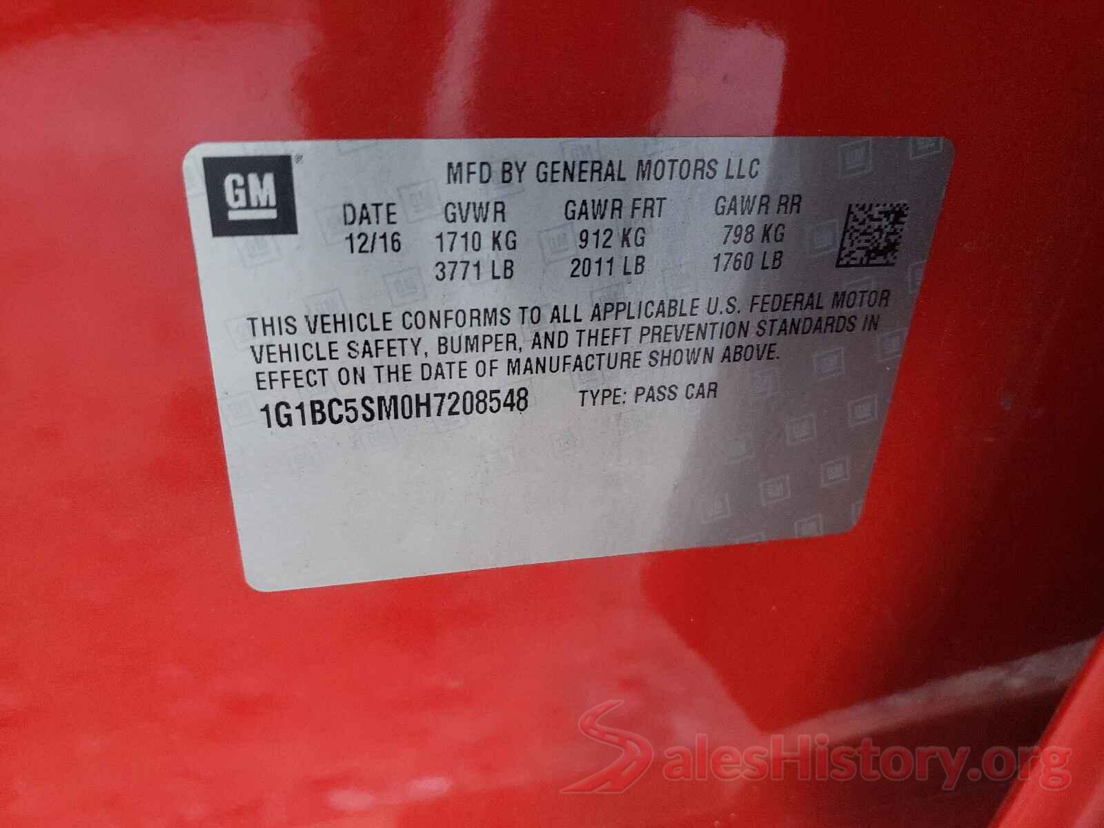 1G1BC5SM0H7208548 2017 CHEVROLET CRUZE