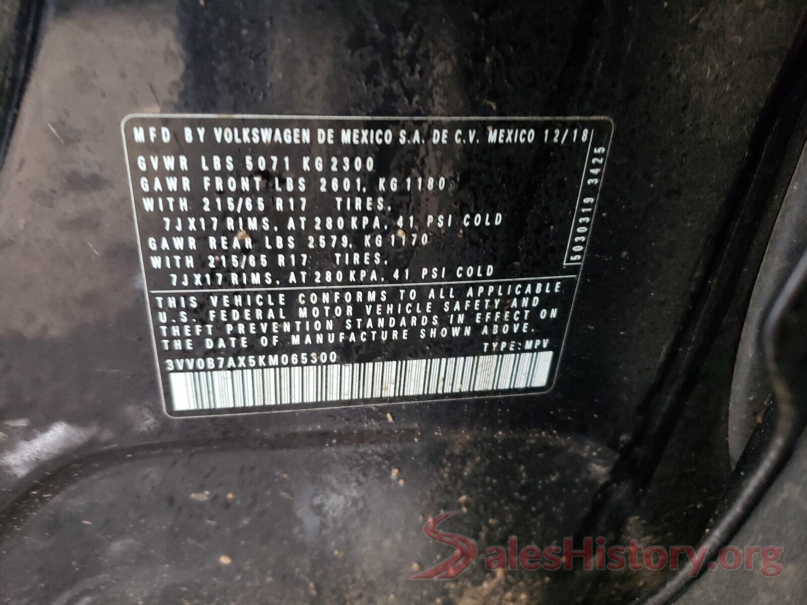 3VV0B7AX5KM065300 2019 VOLKSWAGEN TIGUAN