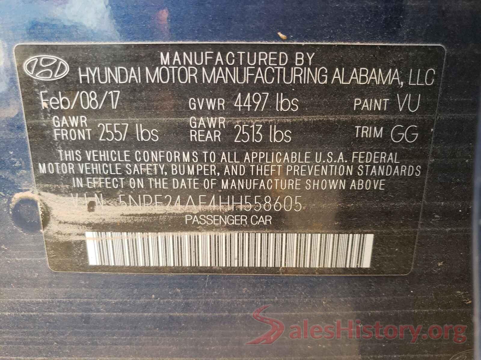 5NPE24AF4HH558605 2017 HYUNDAI SONATA