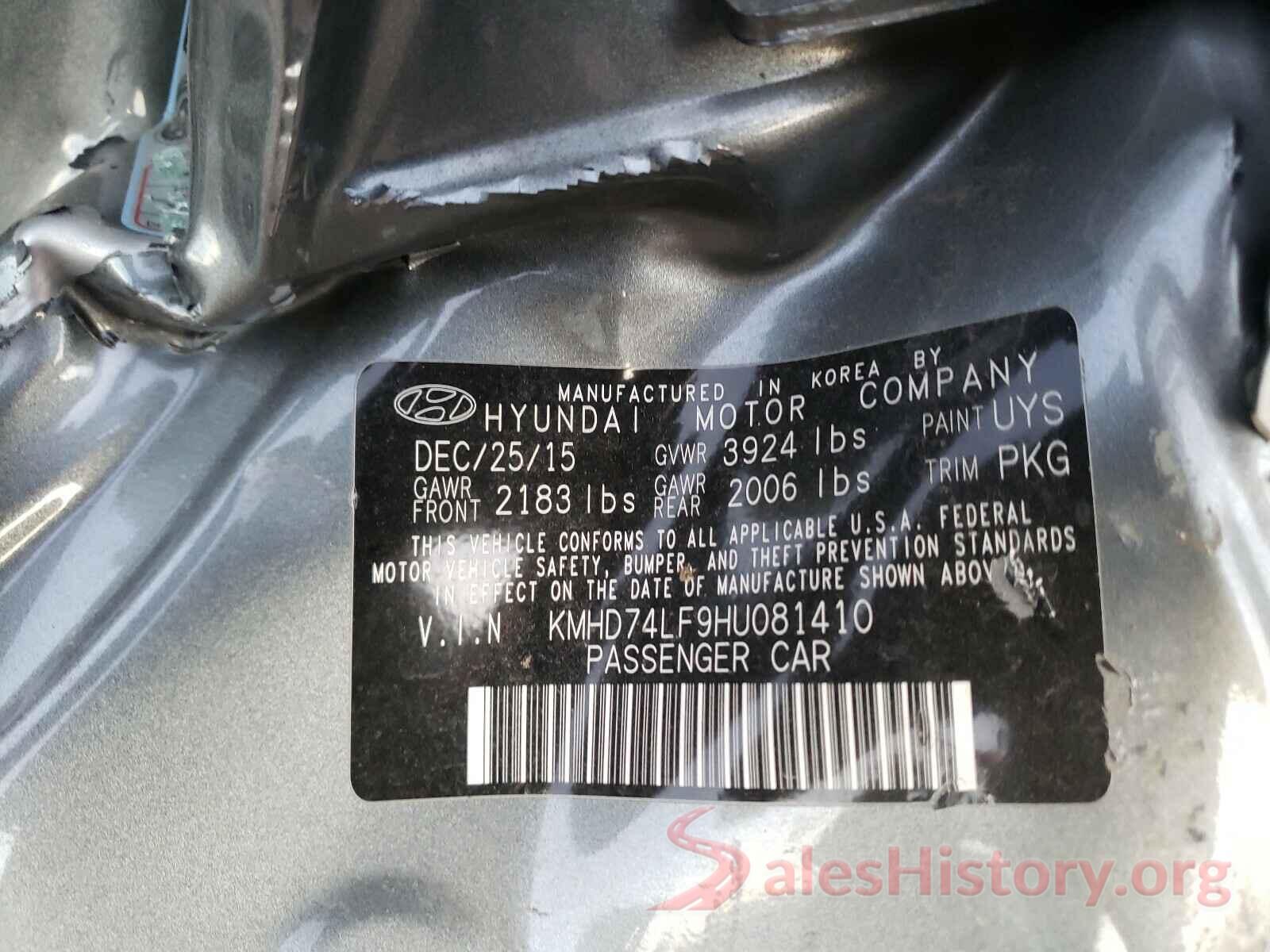 KMHD74LF9HU081410 2017 HYUNDAI ELANTRA