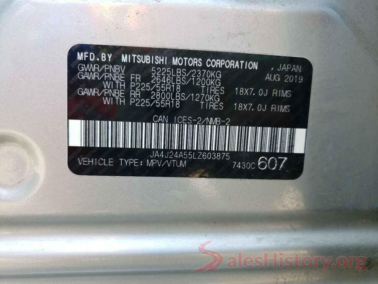 JA4J24A55LZ603875 2020 MITSUBISHI OUTLANDER