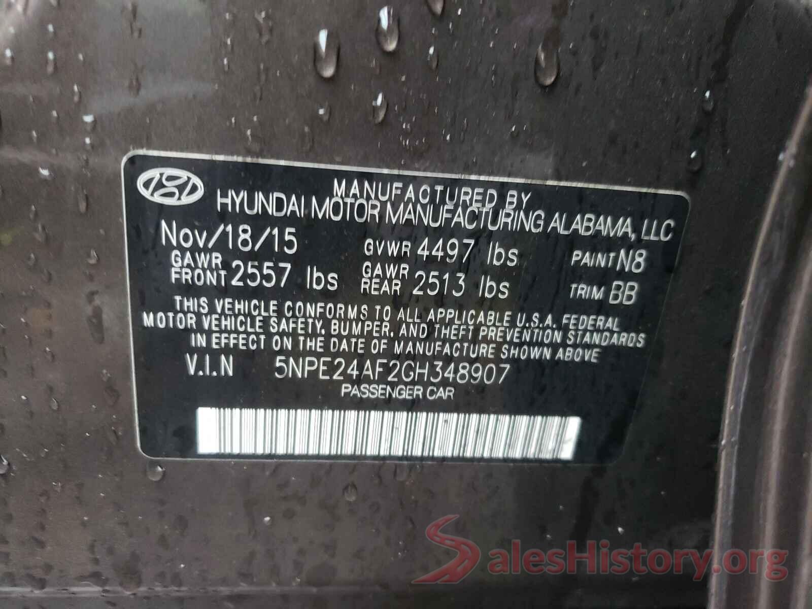 5NPE24AF2GH348907 2016 HYUNDAI SONATA