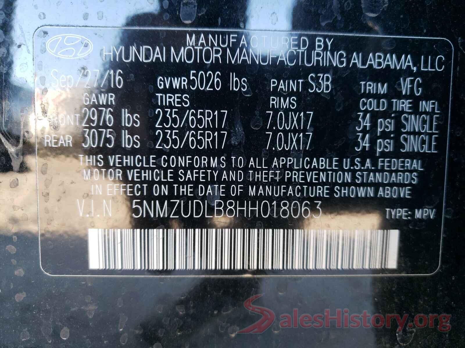 5NMZUDLB8HH018063 2017 HYUNDAI SANTA FE