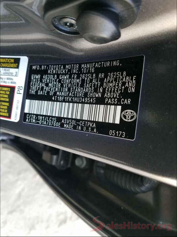 4T1BF1FK1HU349545 2017 TOYOTA CAMRY