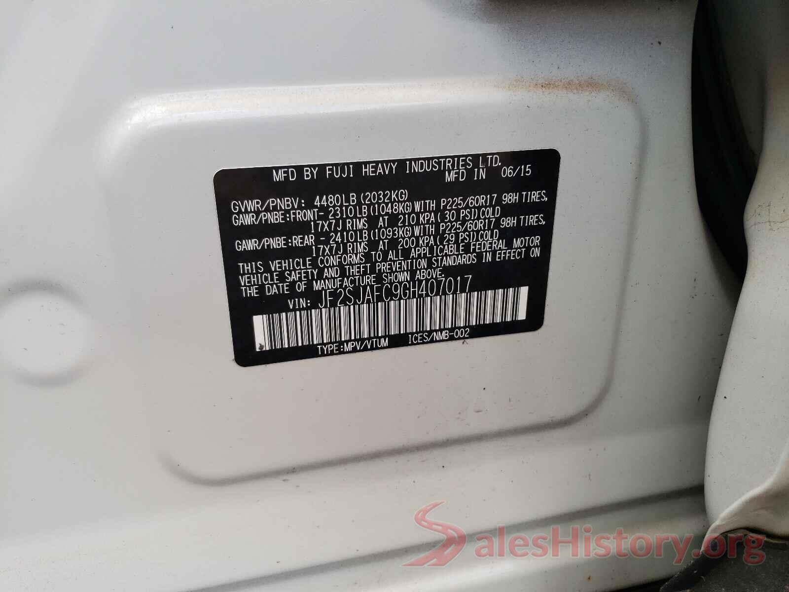 JF2SJAFC9GH407017 2016 SUBARU FORESTER