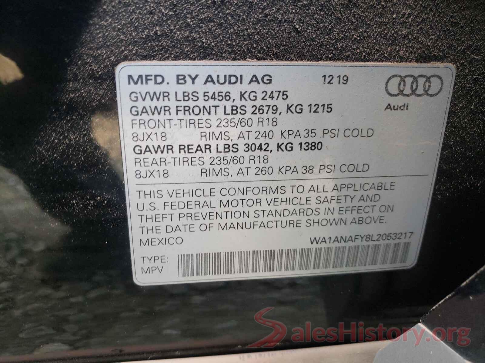 WA1ANAFY8L2053217 2020 AUDI Q5