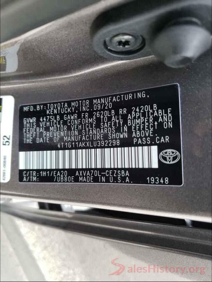 4T1G11AKXLU392298 2020 TOYOTA CAMRY