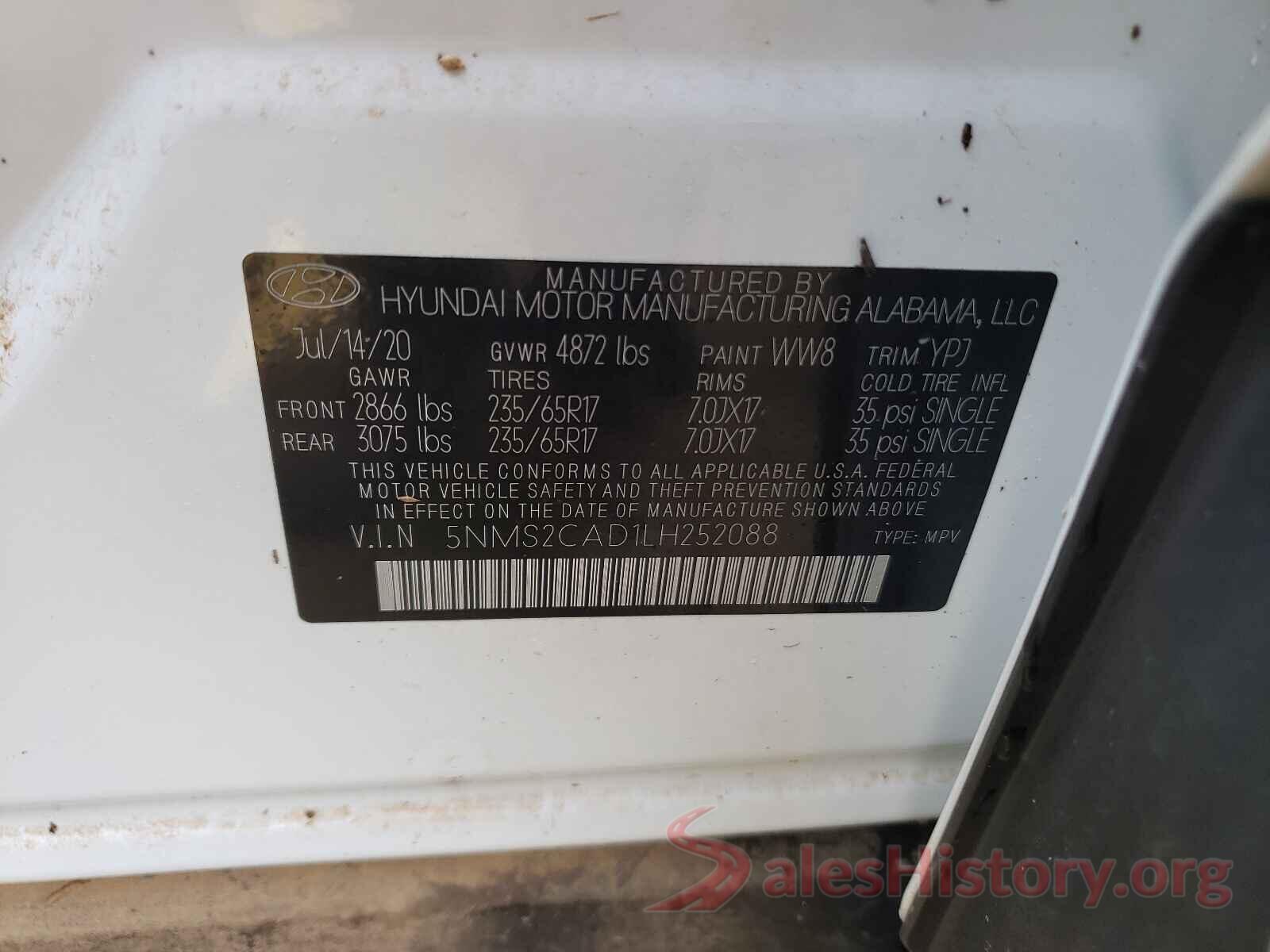 5NMS2CAD1LH252088 2020 HYUNDAI SANTA FE