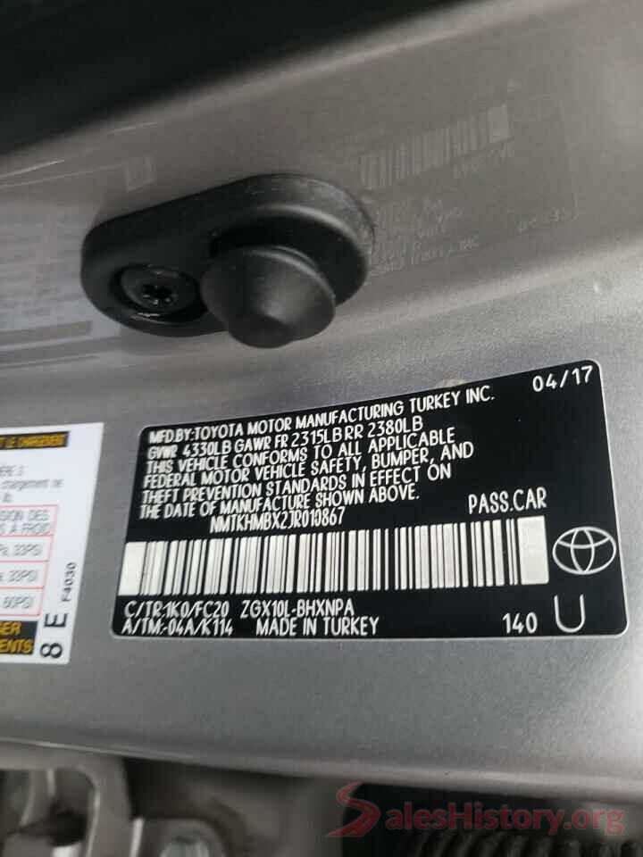 NMTKHMBX2JR010867 2018 TOYOTA C-HR