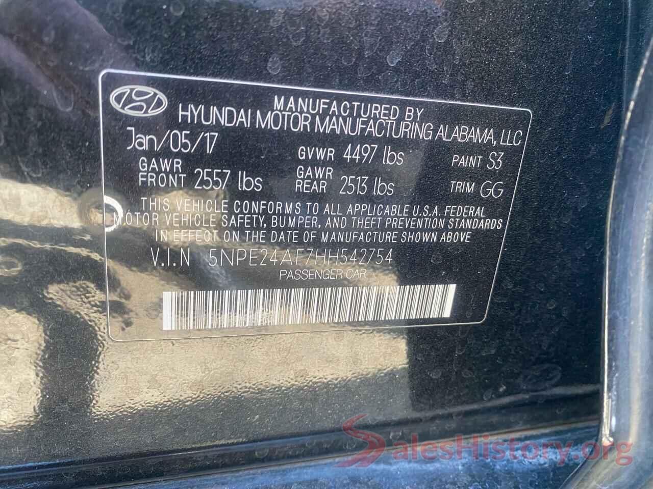 5NPE24AF7HH542754 2017 HYUNDAI SONATA