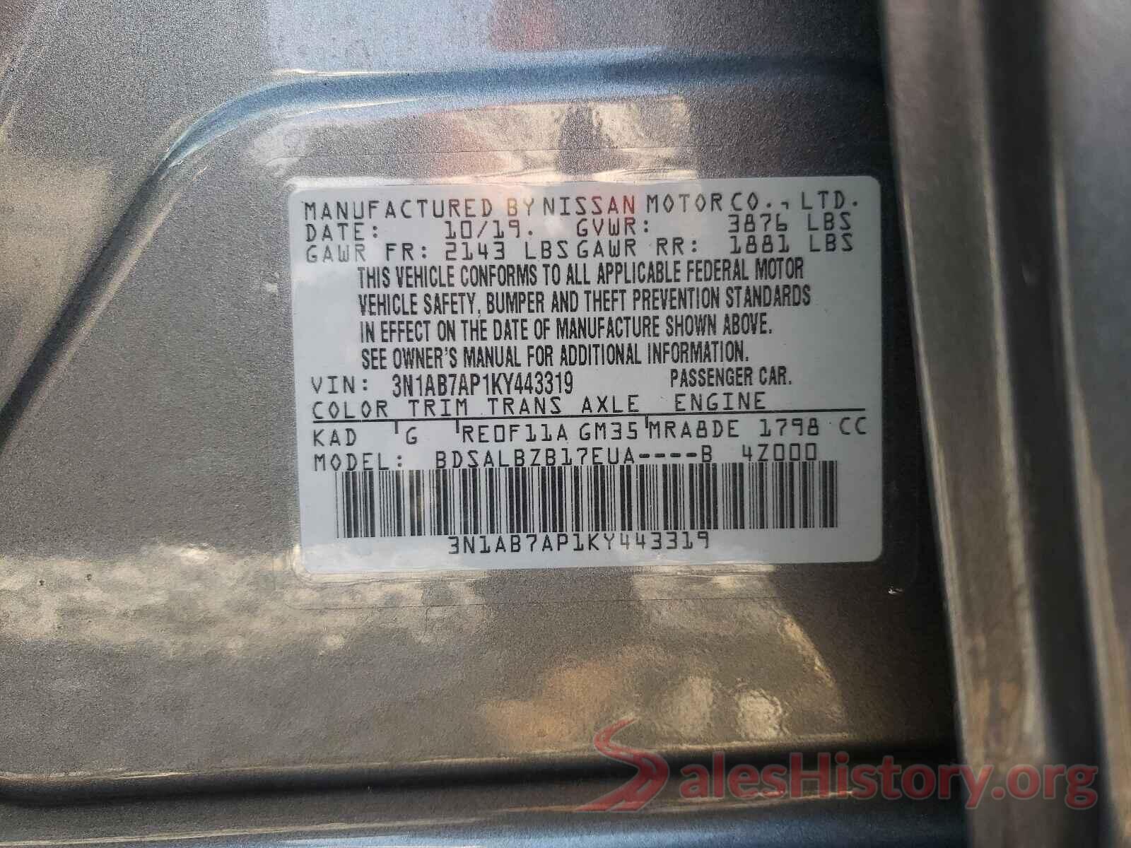 3N1AB7AP1KY443319 2019 NISSAN SENTRA