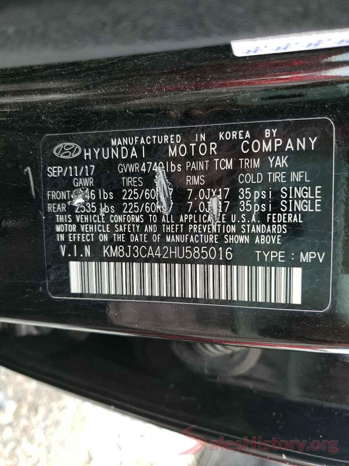 KM8J3CA42HU585016 2017 HYUNDAI TUCSON