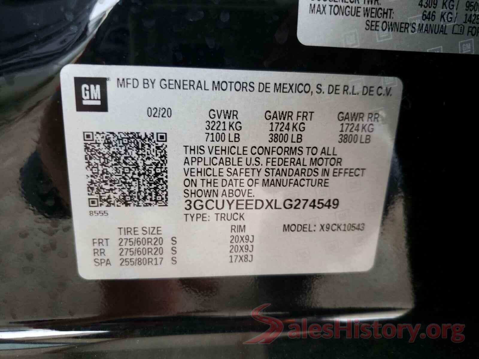 3GCUYEEDXLG274549 2020 CHEVROLET SILVERADO