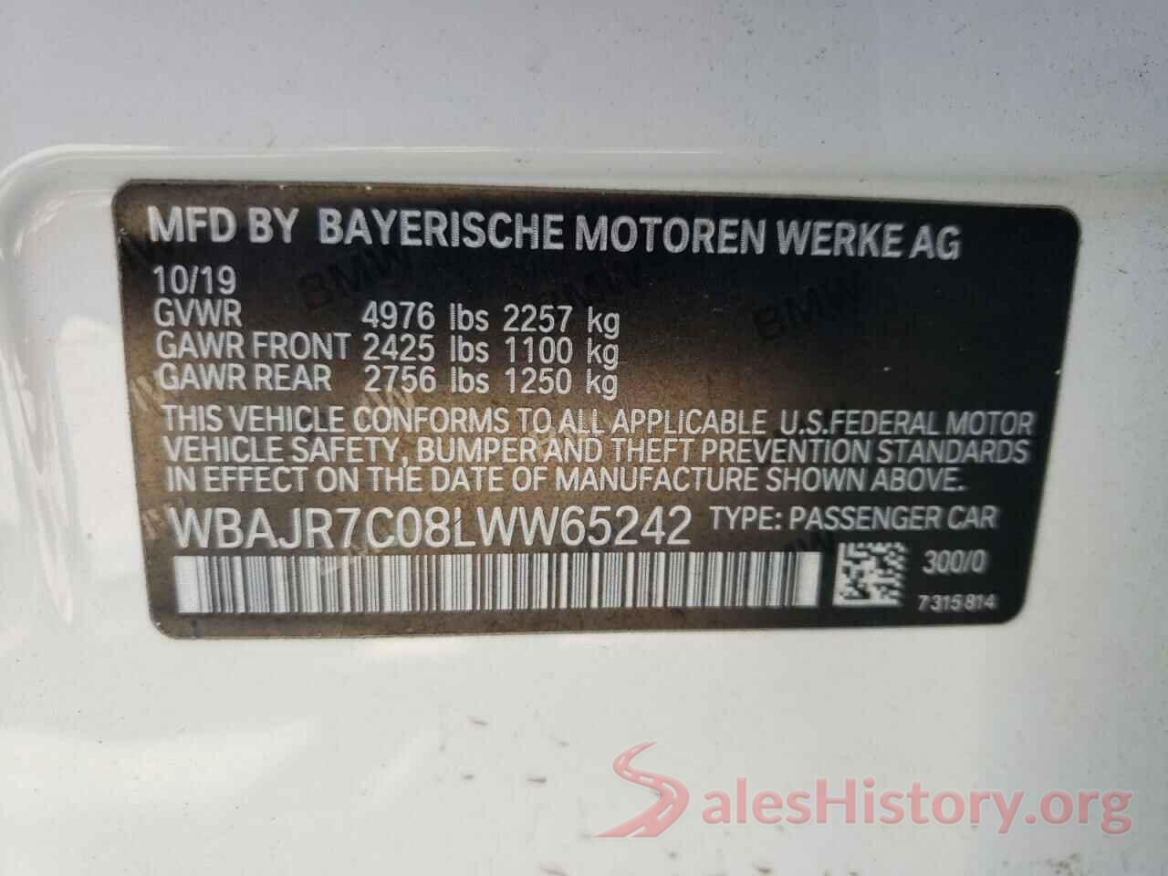 WBAJR7C08LWW65242 2020 BMW 5 SERIES