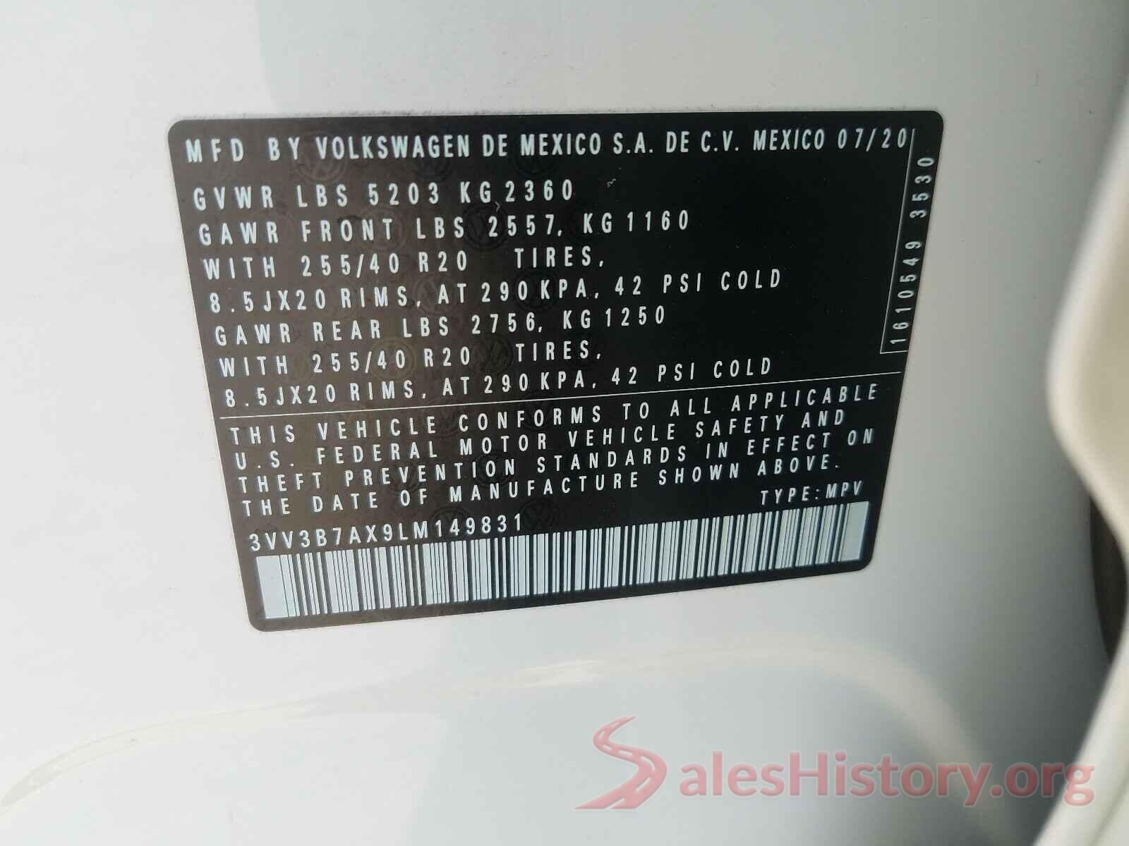 3VV3B7AX9LM149831 2020 VOLKSWAGEN TIGUAN