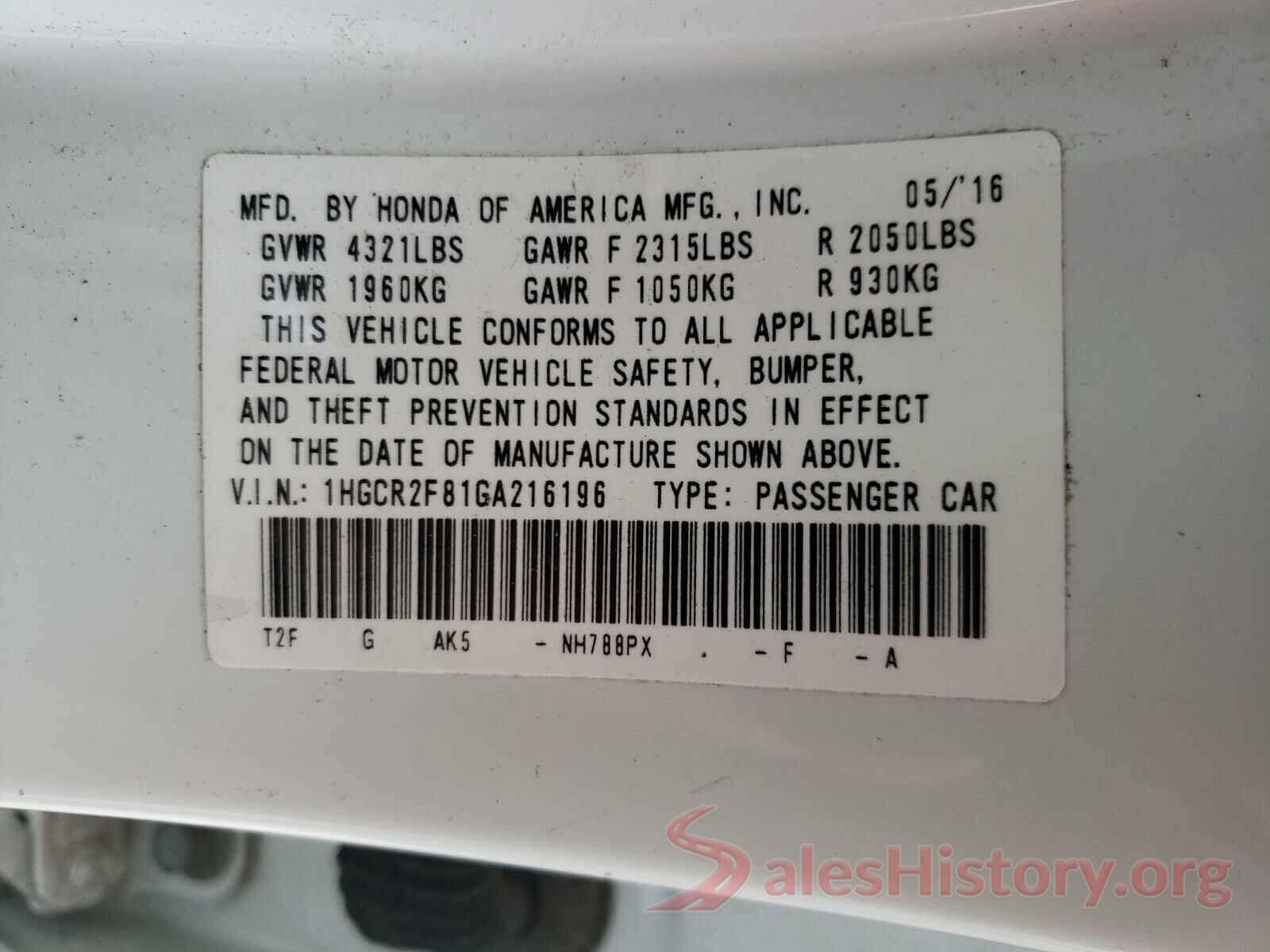 1HGCR2F81GA216196 2016 HONDA ACCORD