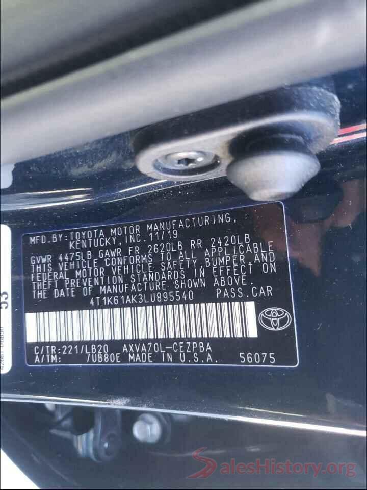 4T1K61AK3LU895540 2020 TOYOTA CAMRY