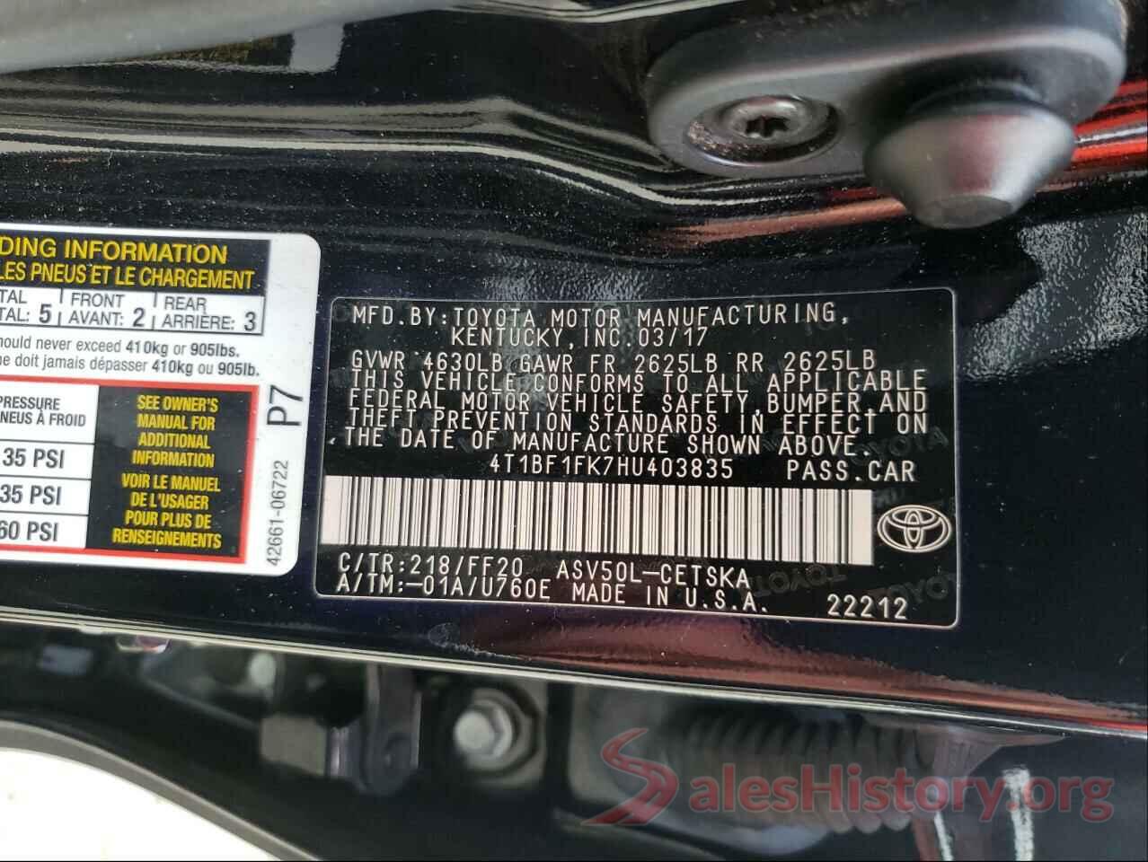 4T1BF1FK7HU403835 2017 TOYOTA CAMRY