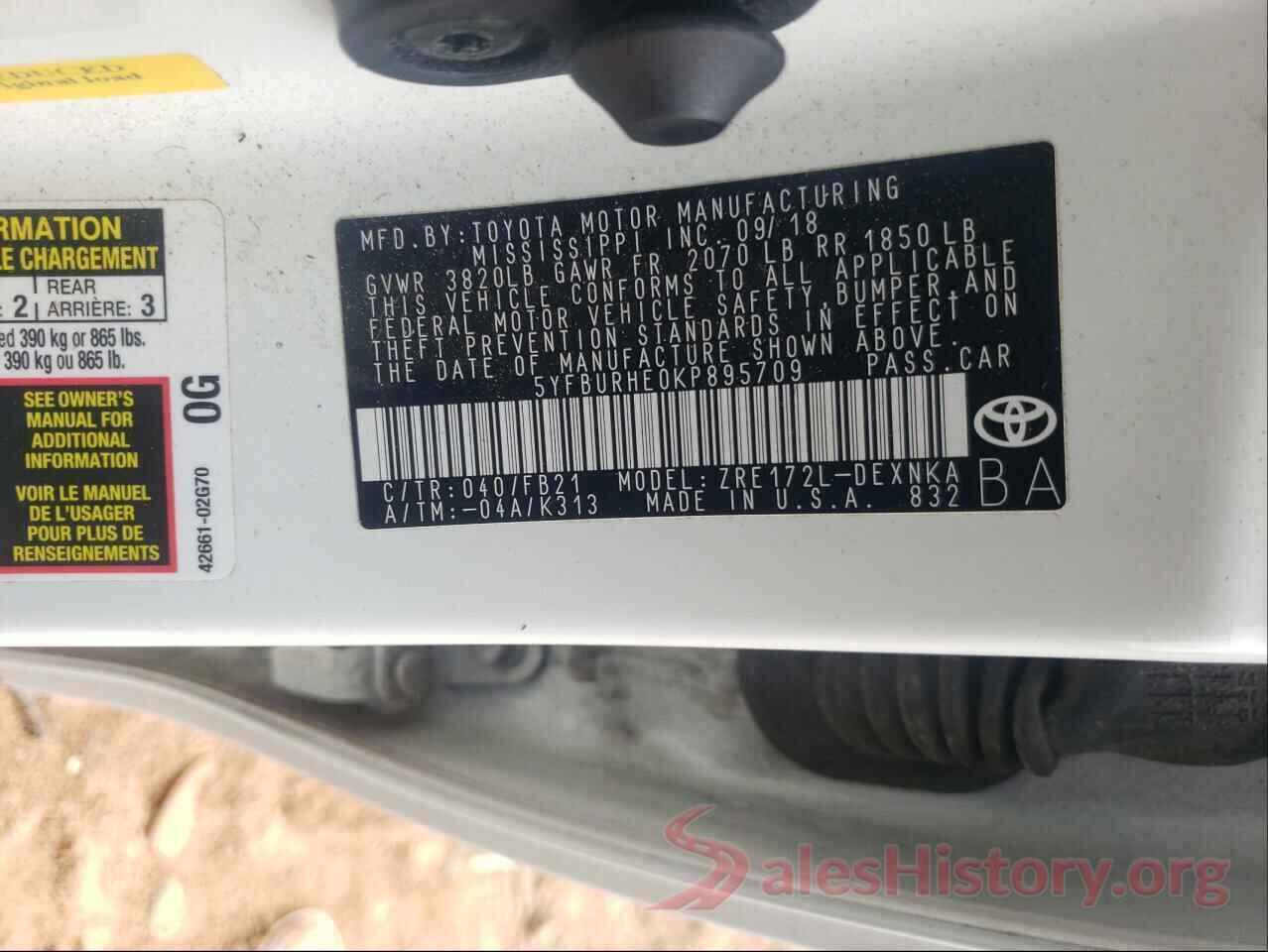 5YFBURHE0KP895709 2019 TOYOTA COROLLA