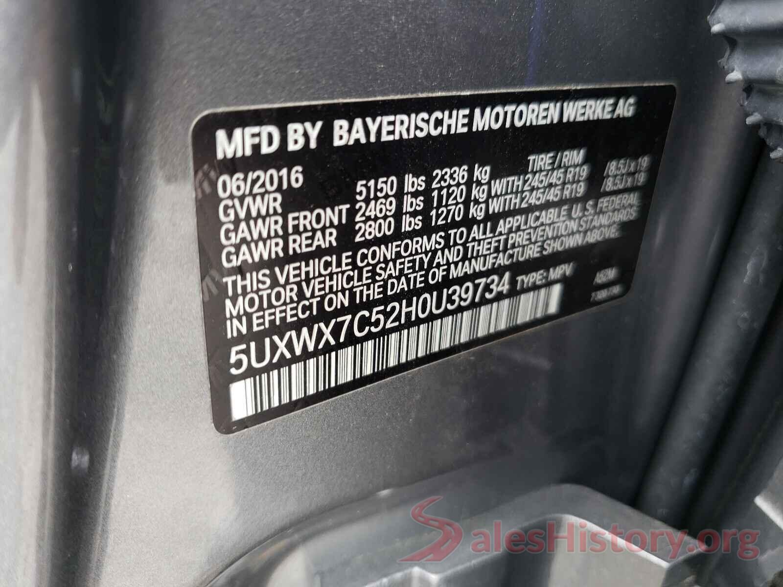 5UXWX7C52H0U39734 2017 BMW X3