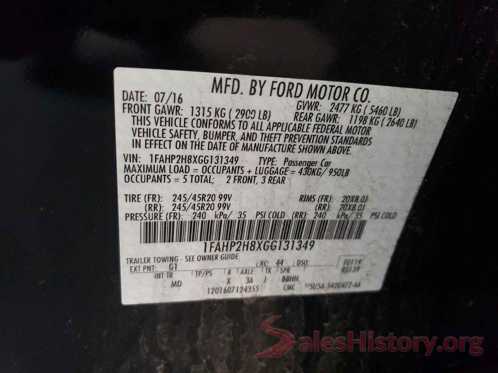 1FAHP2H8XGG131349 2016 FORD TAURUS