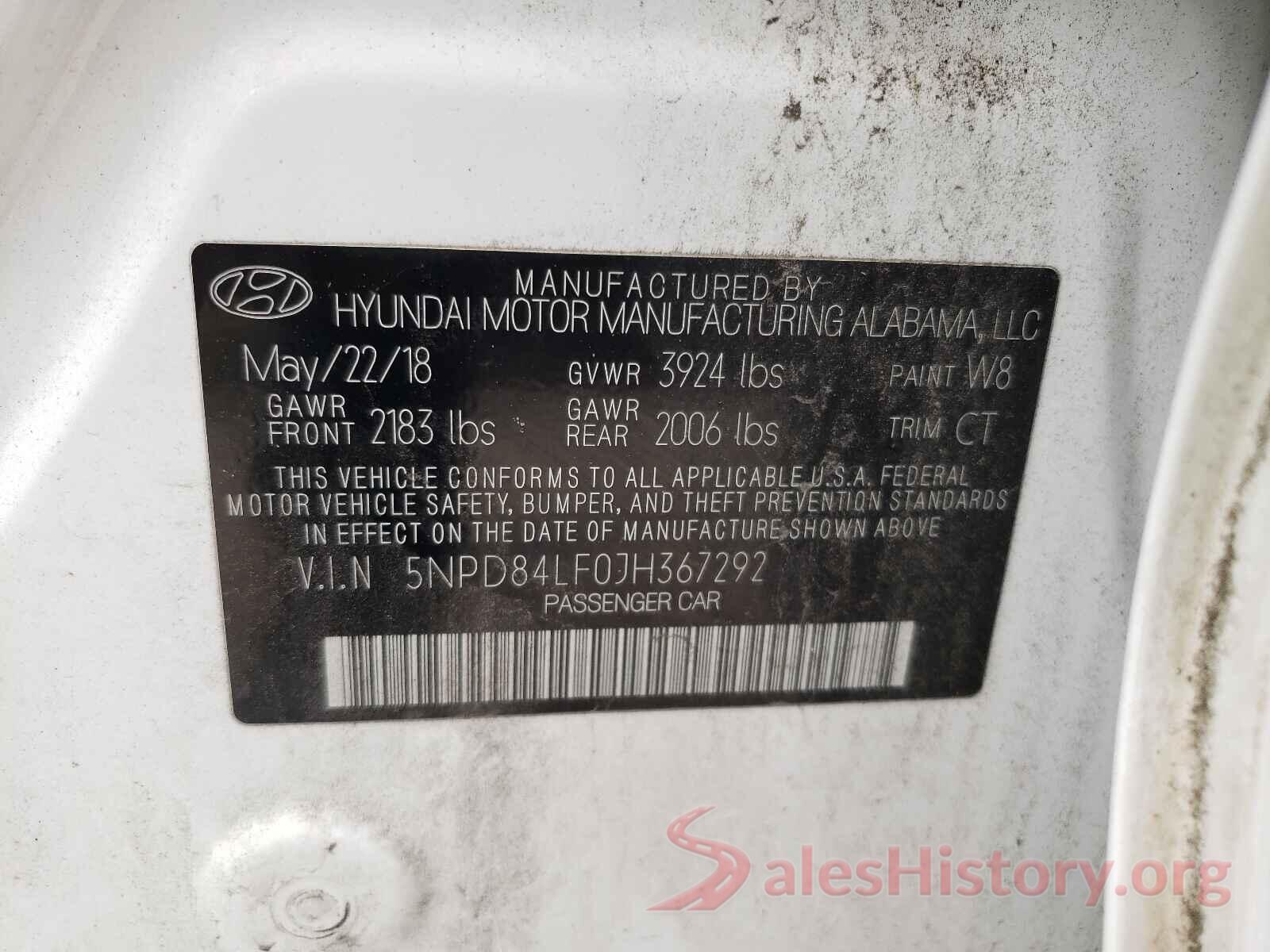 5NPD84LF0JH367292 2018 HYUNDAI ELANTRA