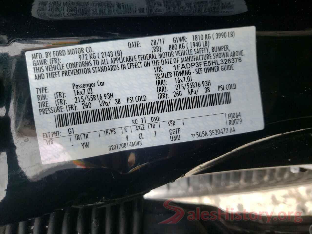 1FADP3FE5HL326376 2017 FORD FOCUS