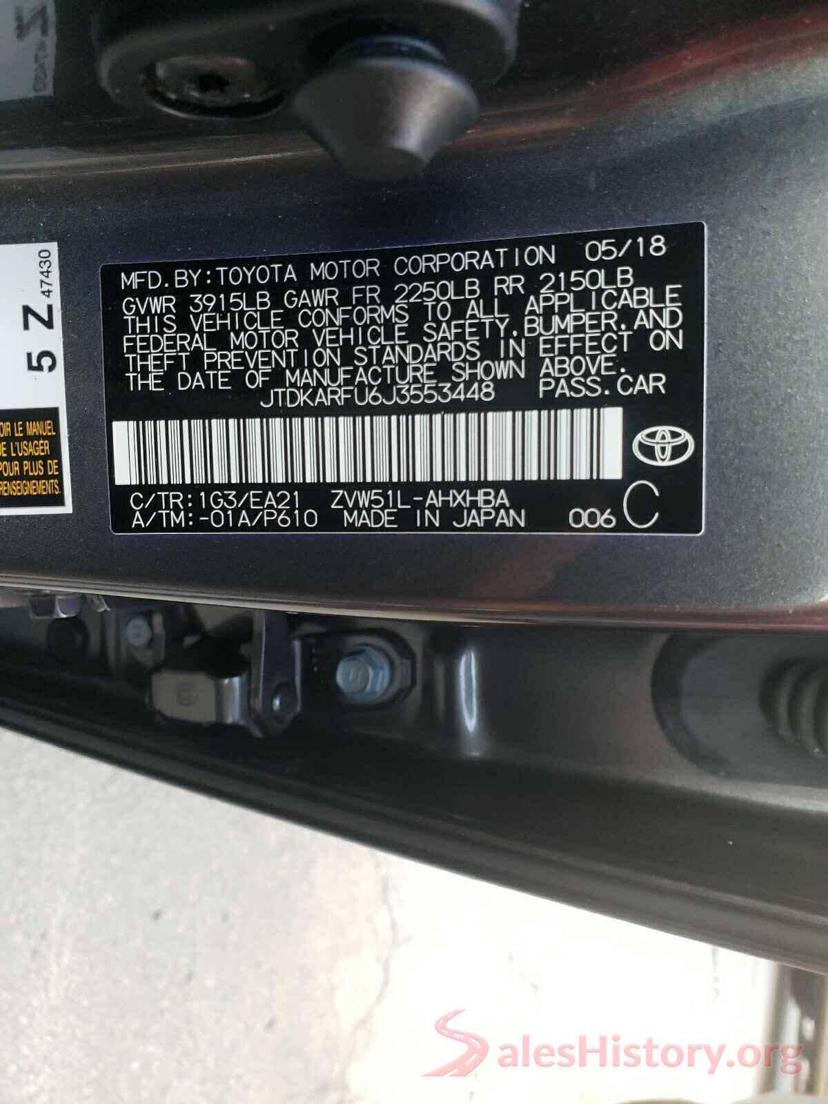 JTDKARFU6J3553448 2018 TOYOTA PRIUS