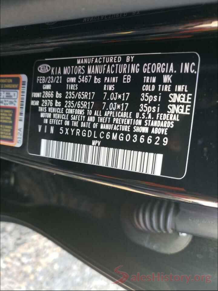 5XYRGDLC6MG036629 2021 KIA SORENTO