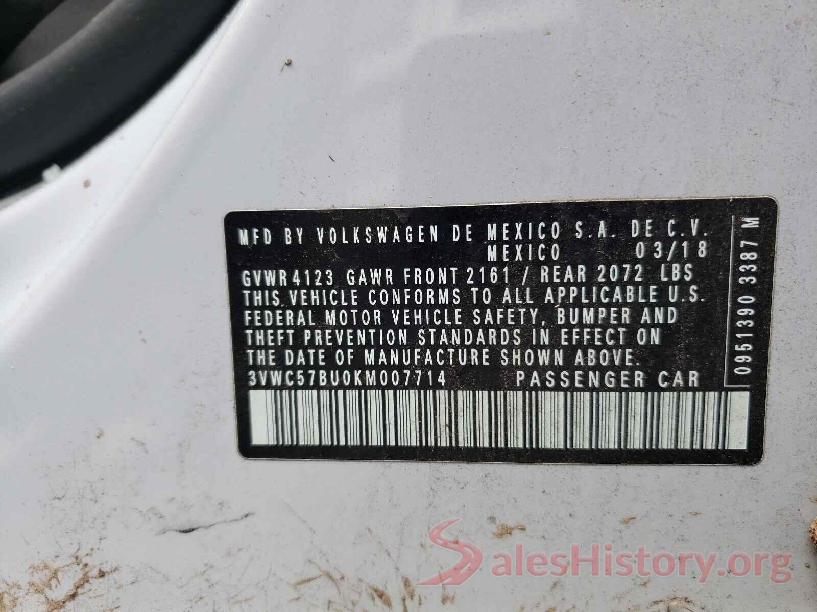 3VWC57BU0KM007714 2019 VOLKSWAGEN JETTA