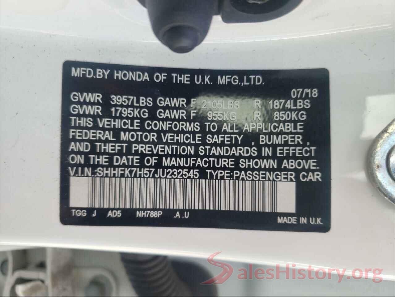 SHHFK7H57JU232545 2018 HONDA CIVIC