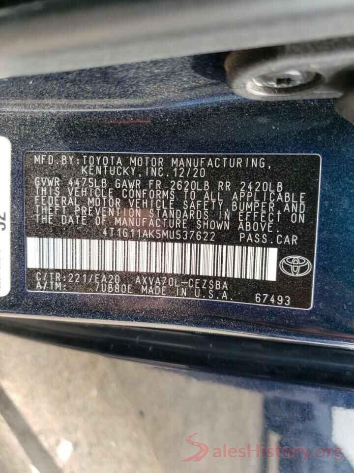 4T1G11AK5MU537622 2021 TOYOTA CAMRY