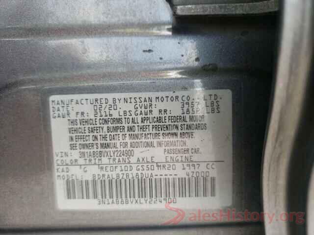 3N1AB8BVXLY224900 2020 NISSAN SENTRA