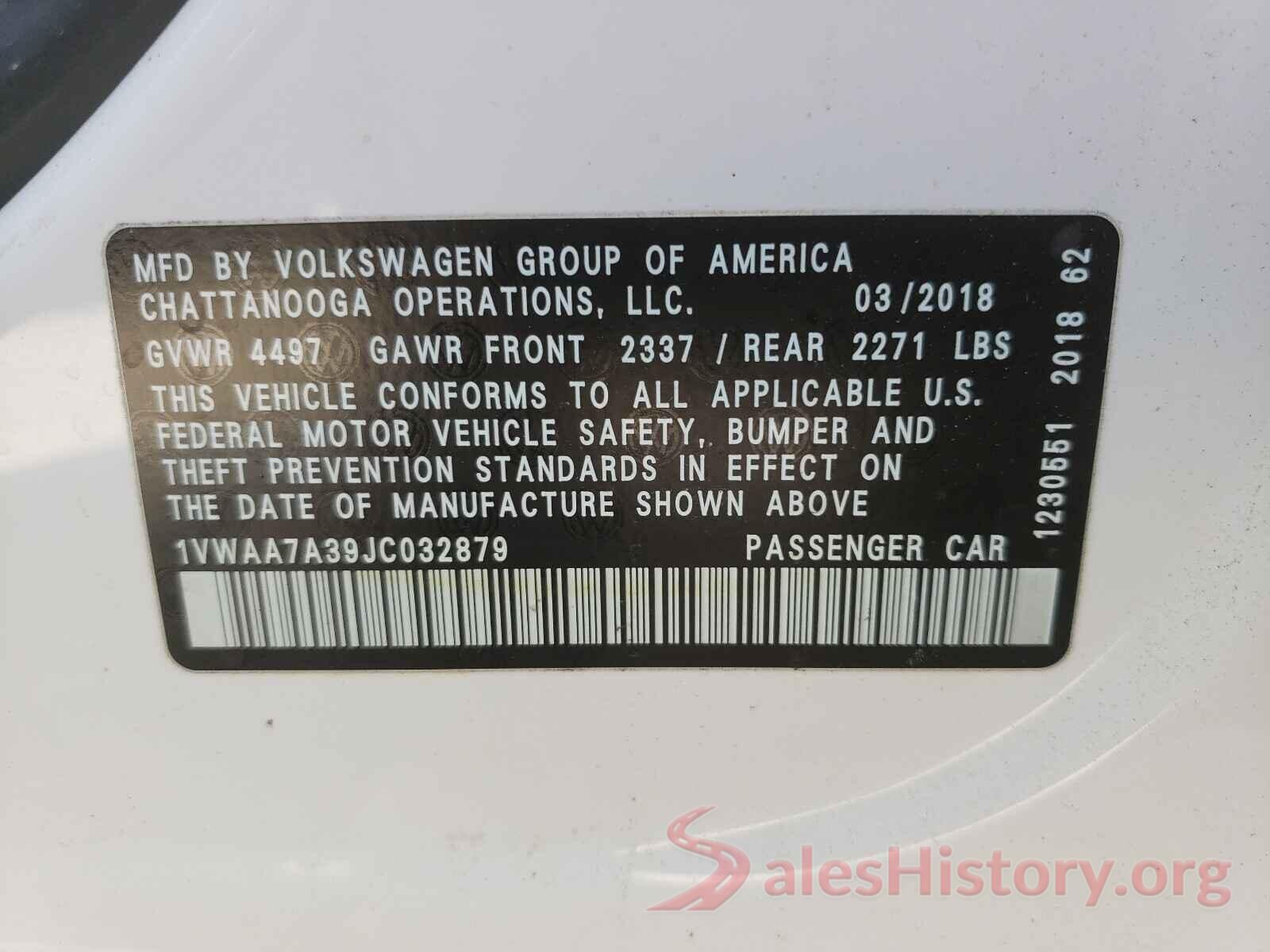 1VWAA7A39JC032879 2018 VOLKSWAGEN PASSAT