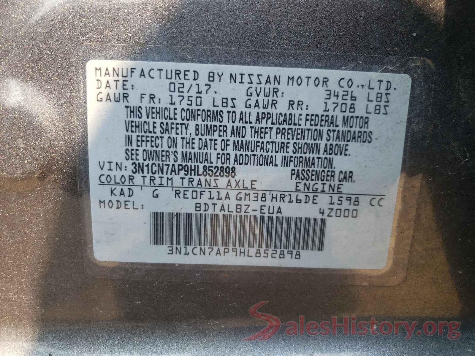 3N1CN7AP9HL852898 2017 NISSAN VERSA