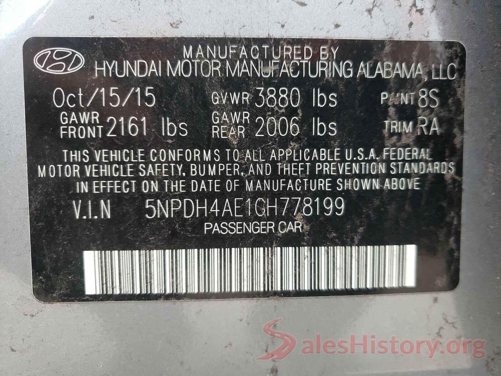 5NPDH4AE1GH778199 2016 HYUNDAI ELANTRA