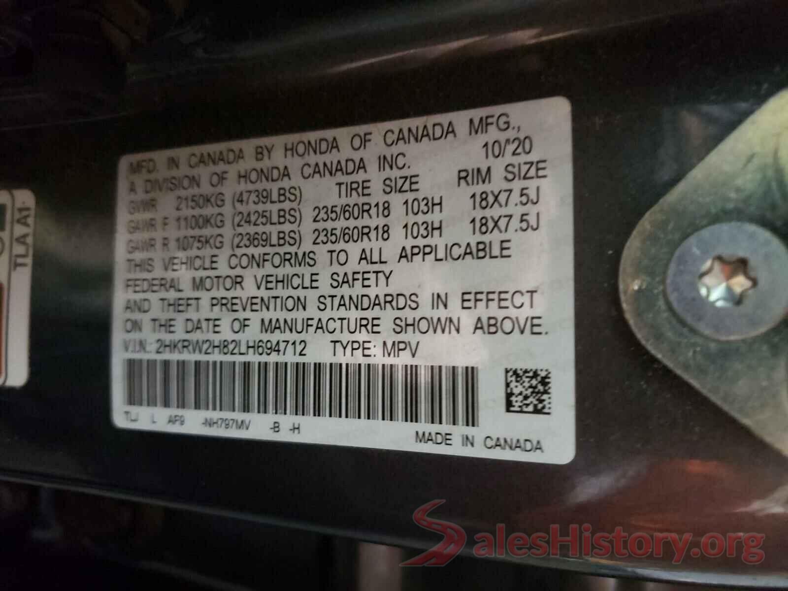 2HKRW2H82LH694712 2020 HONDA CRV