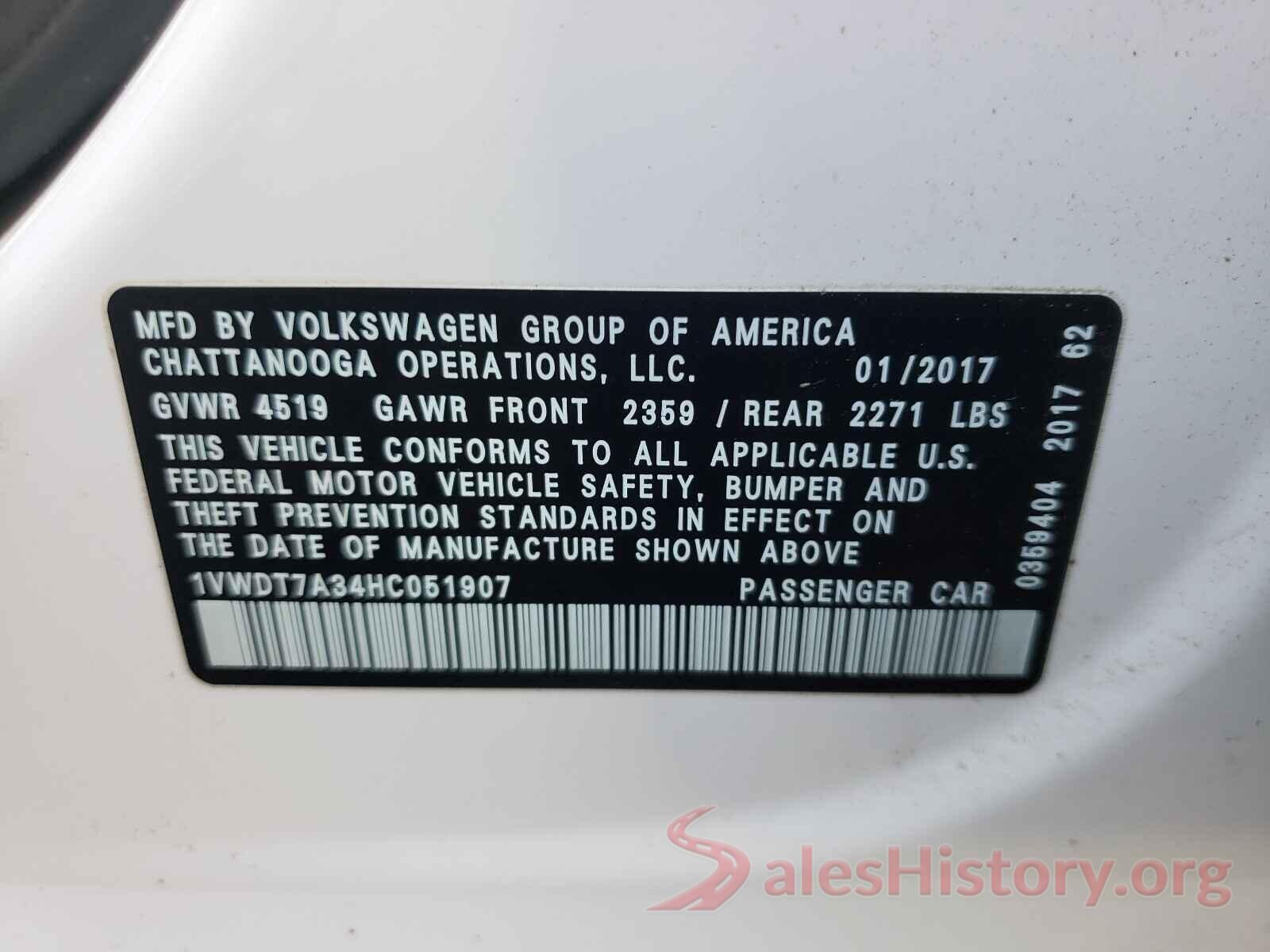 1VWDT7A34HC051907 2017 VOLKSWAGEN PASSAT