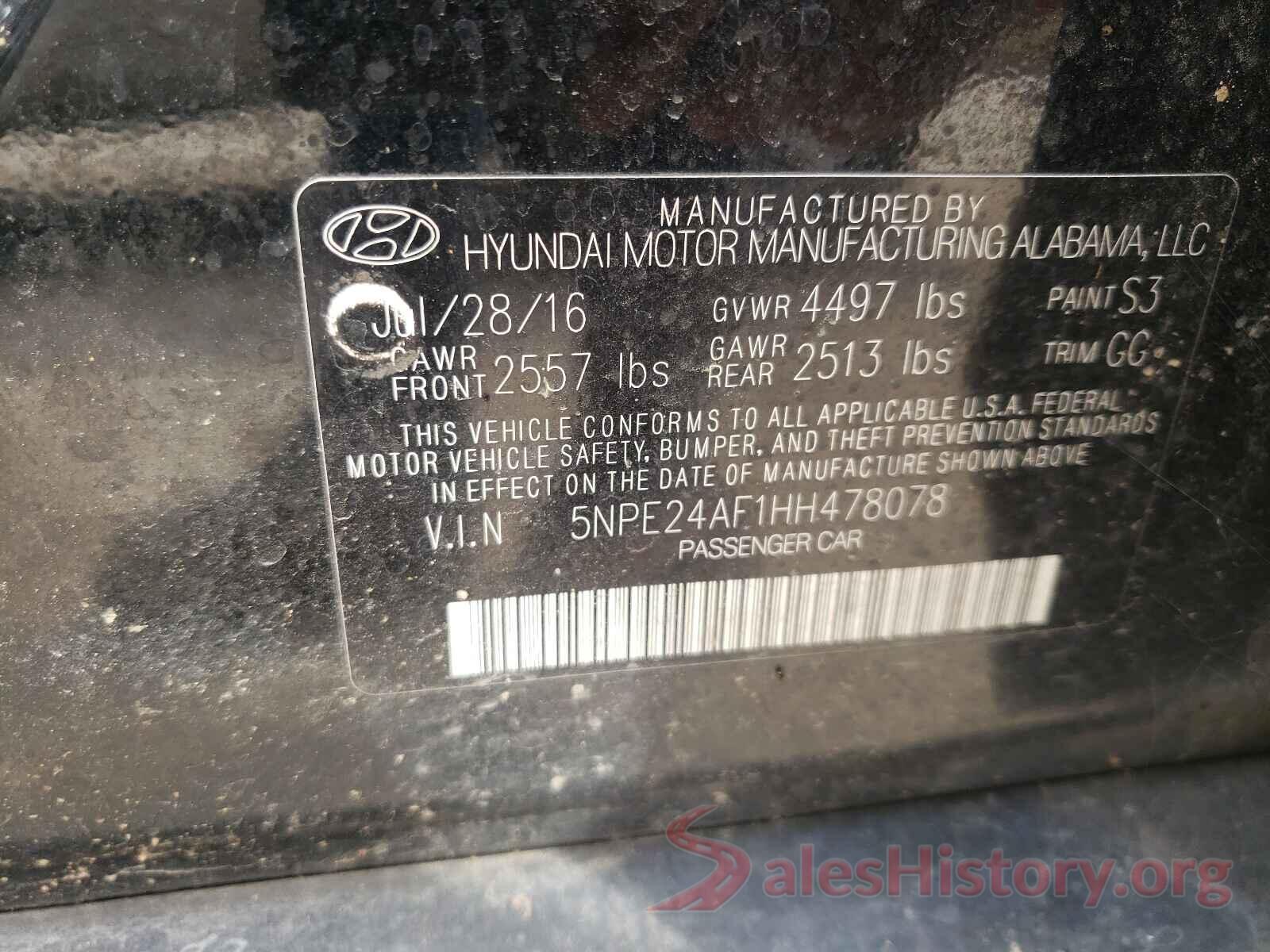 5NPE24AF1HH478078 2017 HYUNDAI SONATA